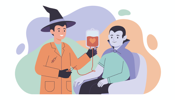 nurse taking blood from vampire cartoon